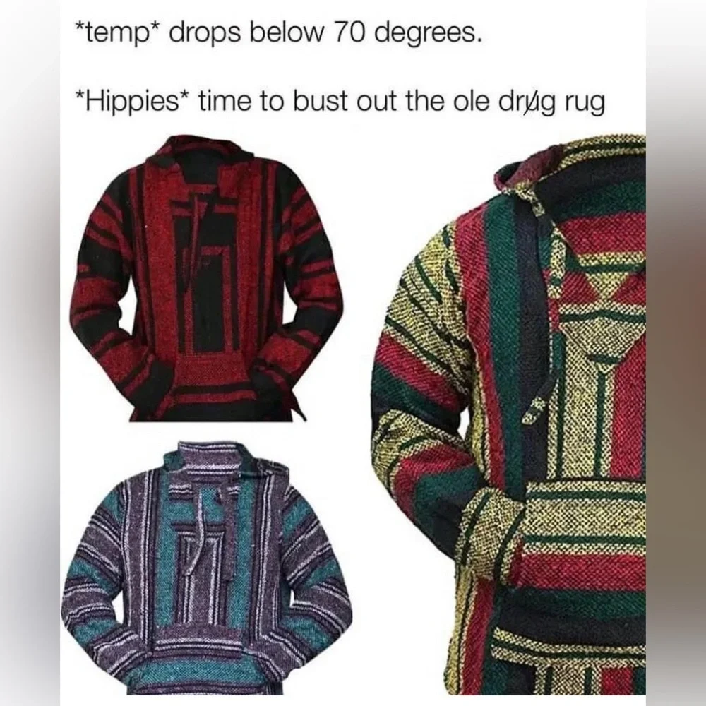 Baja | Blue Mexican Authentic Drug Rug Hoodie Imported Drug Rug Kangaroo Pocket - Picture 2 of 10